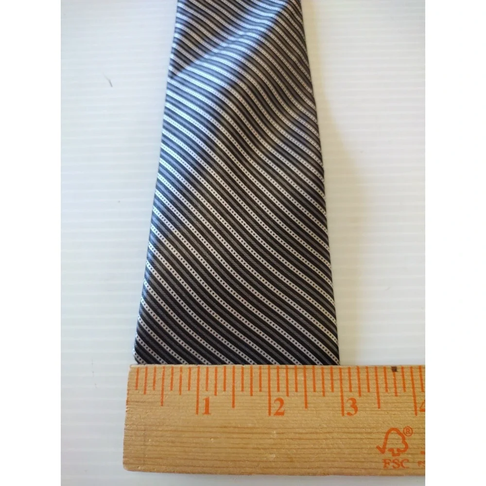 Unbranded Neckwear‎ Tie Mans Black Gray Silver Stripe Silky Look Office Formal